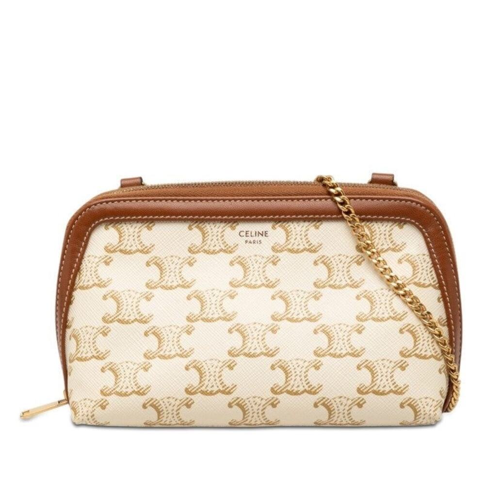Celine Triomphe Chain Shoulder Bag White